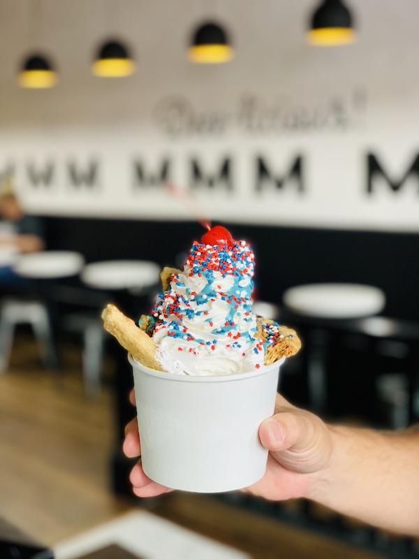 Apple Pie Sundae at Charlie's Sweet Shop on the Fourth of July in Pawhuska Oklahoma