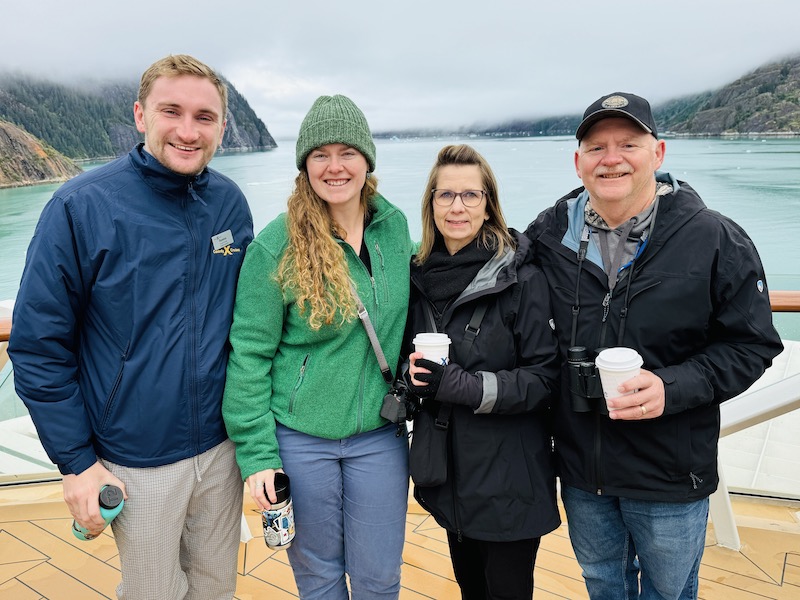 Kim and Bryce with Cruise Director Dom and Naturalist Celia Garland