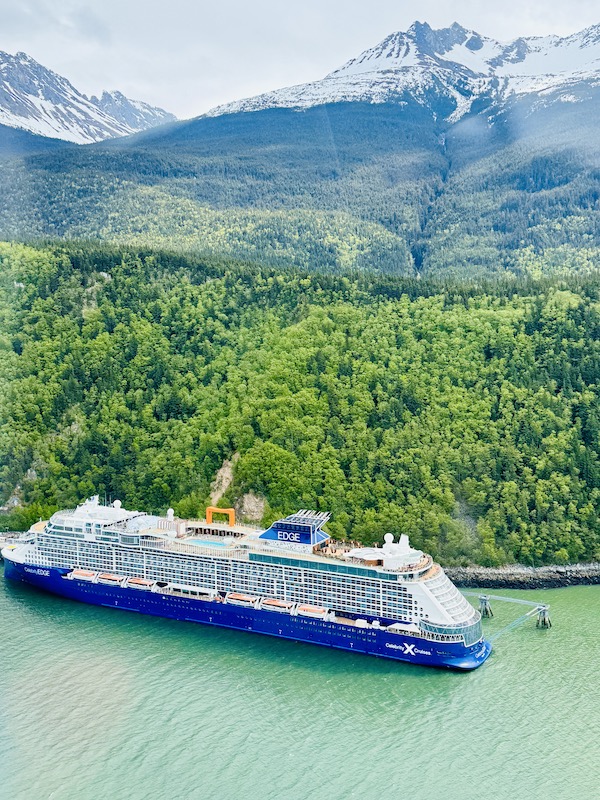 View of celebrity edge from helicopter in alaska